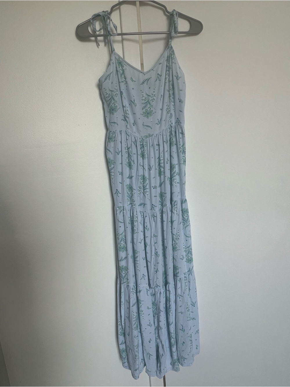 Ann Taylor Light Blue Maxi Dress with Green Floral Print